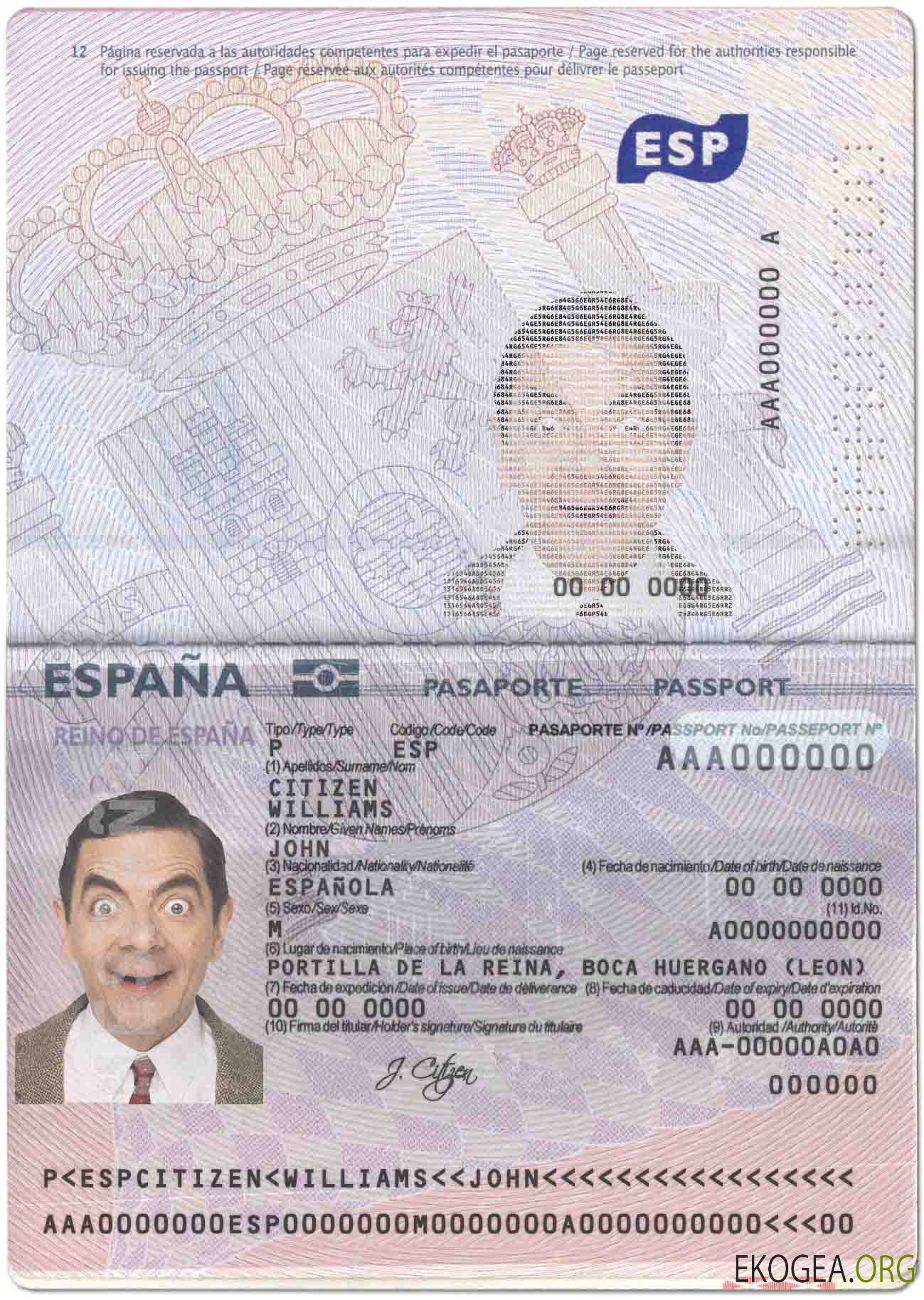 Modèle de passeport espagnol au format PSD, entièrement modifiable (2015 – présent)